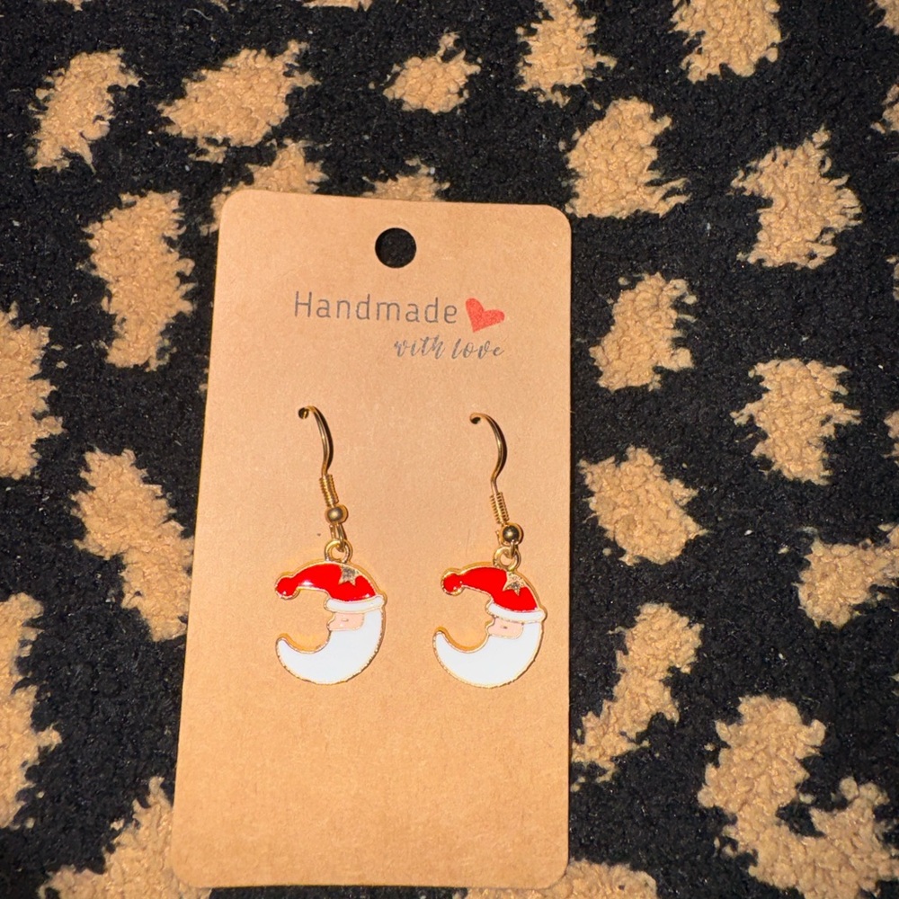Charming Crescent Santa Earrings - Red and White